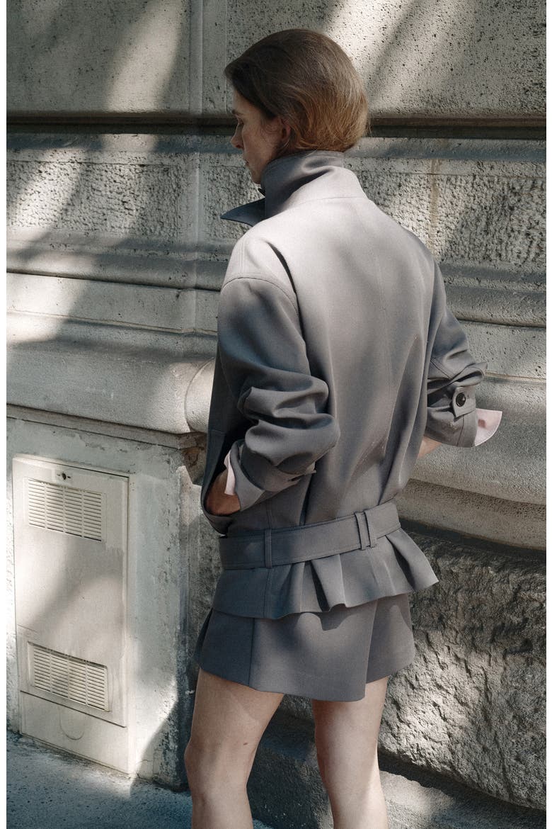 Funnel Neck Trench Coat with Belt, Alternate, color, GREY