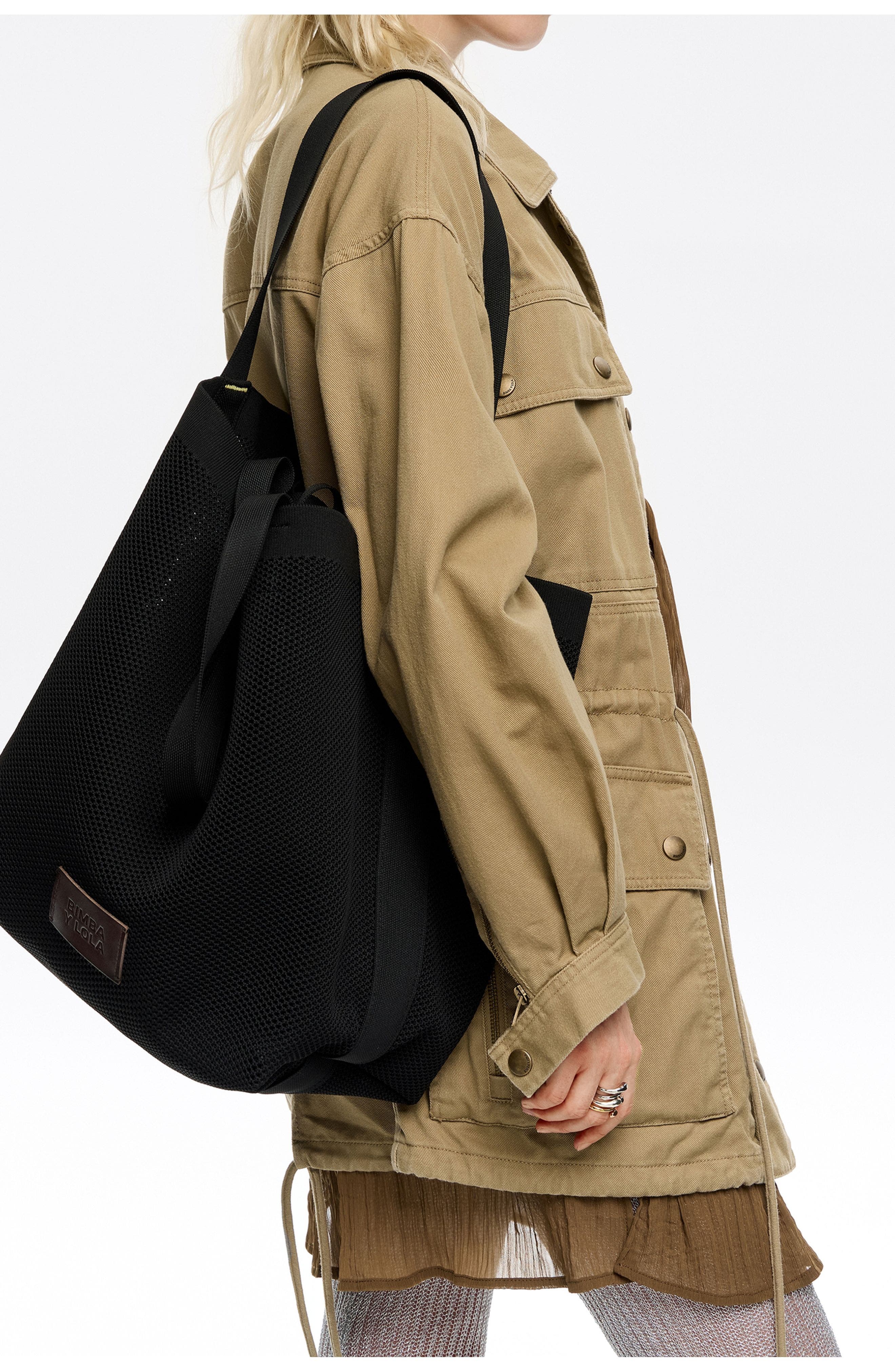 Bimba y Lola Large Flyknit Shopper Bag, Alternate, color, Black