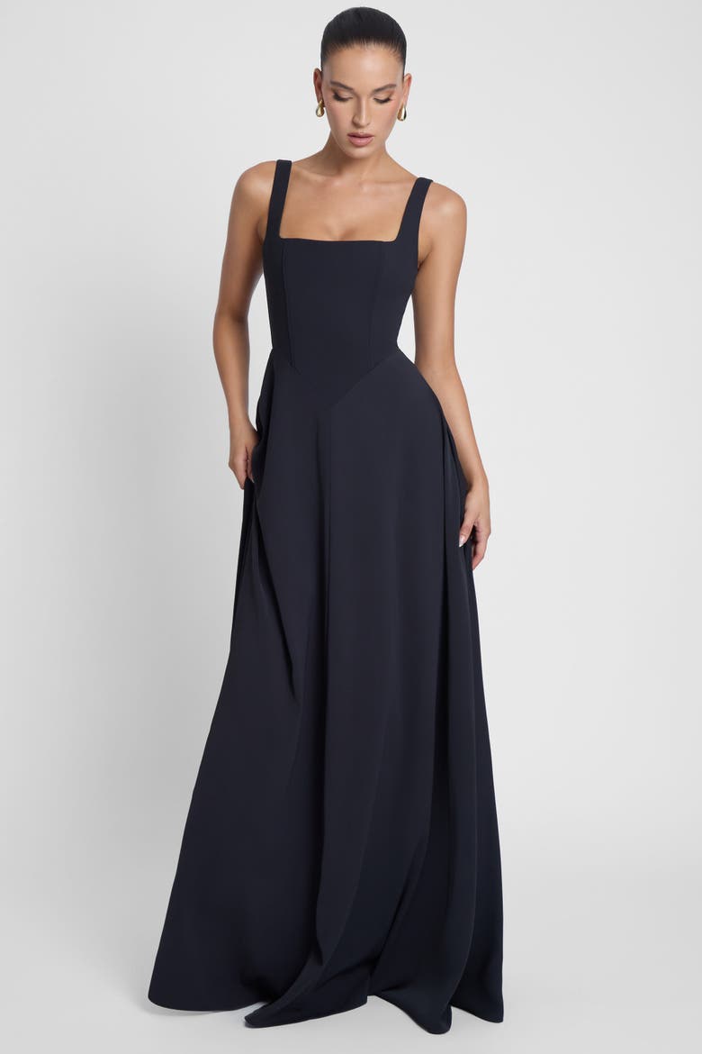Siren Square Neck Corset Maxi Dress, Alternate, color, Black