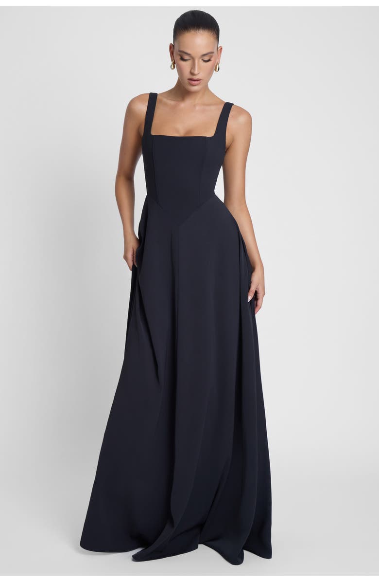 LEAU Siren Square Neck Corset Maxi Dress, Alternate, color, Black