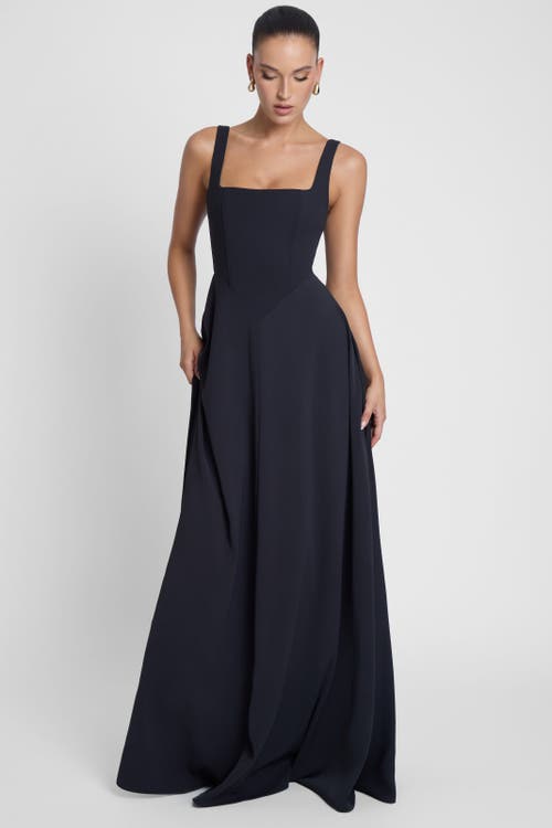 Leau Siren Square Neck Corset Maxi Dress In Black
