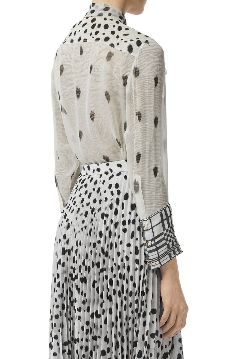 Burberry Dalmatian & Check Print Mulberry Silk Blouse, Alternate, color,