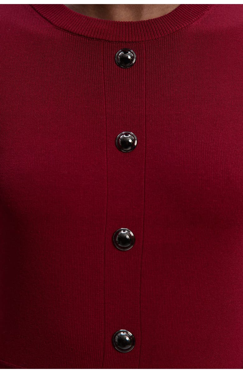 Karen Millen Viscose Tab Pleated Knit Mini Dress, Alternate, color, Burgundy