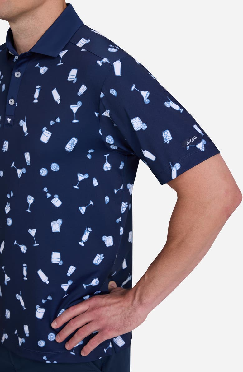 Bad Birdie Cheers Cocktail Print Performance Golf Polo, Alternate, color, Cheers - Dark Navy