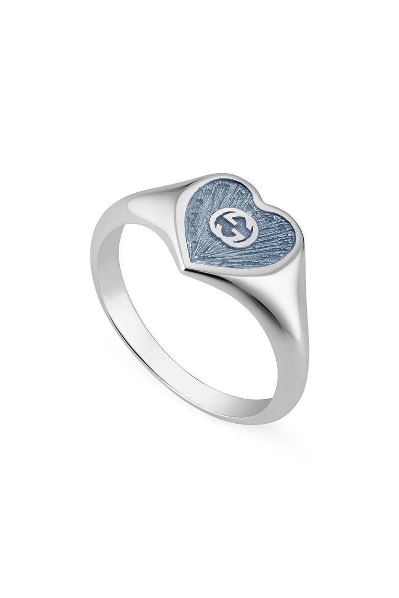 Extra Small Interlocking-G Blue Heart Ring, Main, color, SILVER/ BLUE