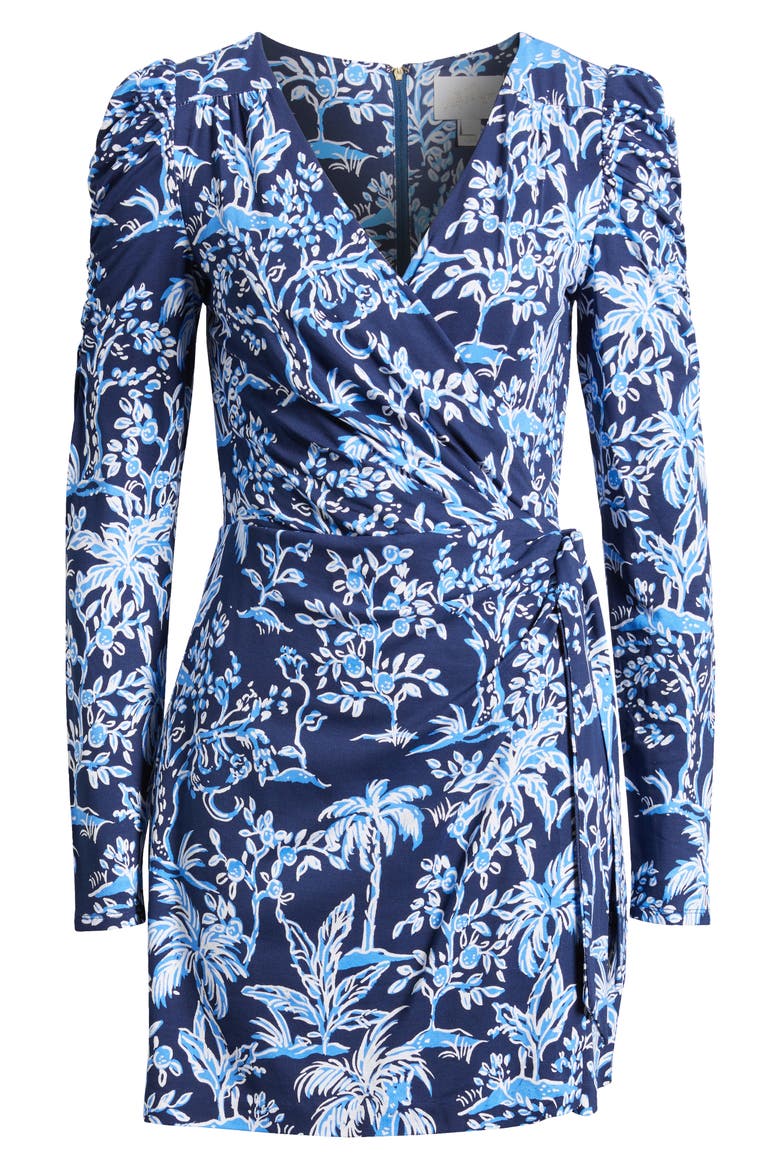Jemma Botanical Print Long Sleeve Wrap Front Romper, Alternate, color, LOW TIDE NAVY TALL TALES