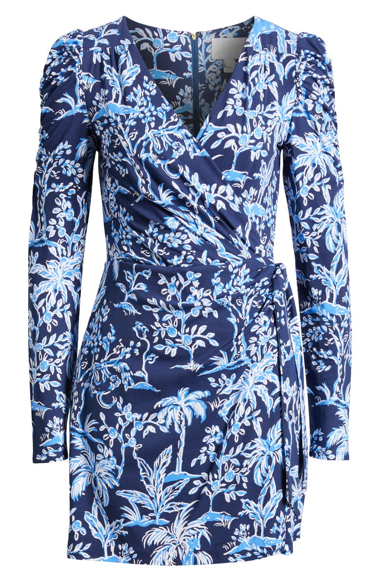Lilly Pulitzer<sup>®</sup> Jemma Botanical Print Long Sleeve Wrap Front Romper, Alternate, color, Low Tide Navy Tall Tales