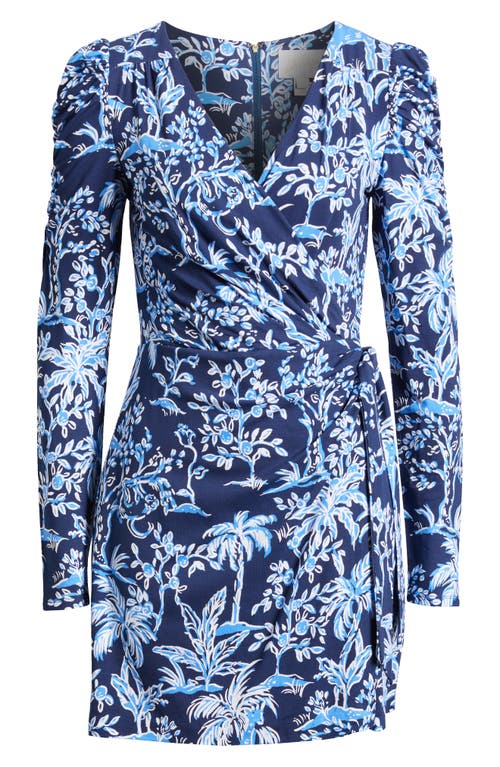 Lilly Pulitzer ® Jemma Botanical Print Long Sleeve Wrap Front Romper In Low Tide Navy Tall Tales