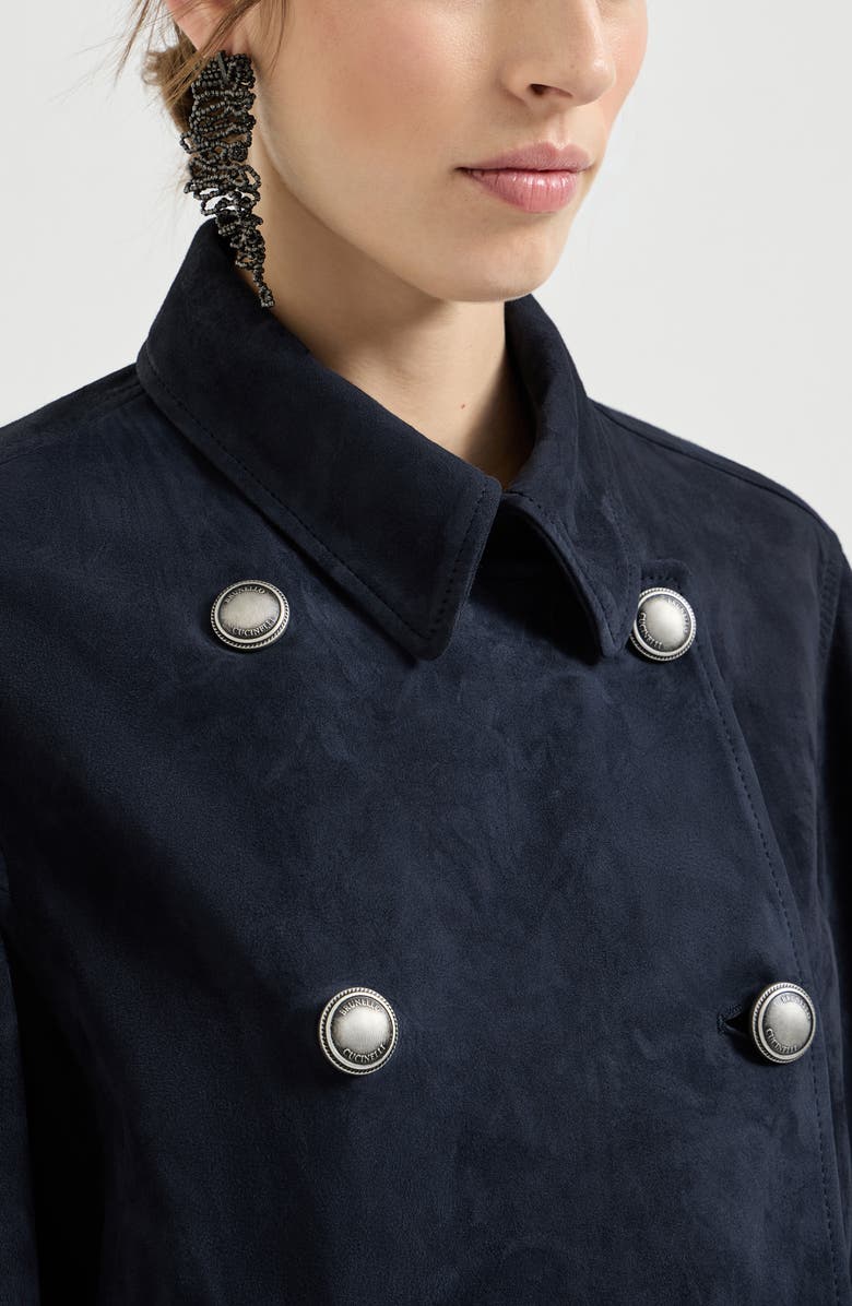 Brunello Cucinelli Couture suede cropped pea coat, Alternate, color, Blue