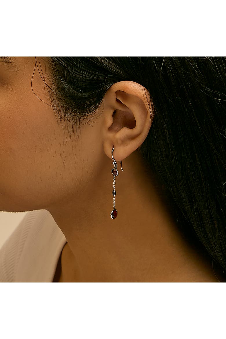 .925 Sterling Silver Graduating Bezel Set Red Garnet Dangle Earring, Alternate, color, White