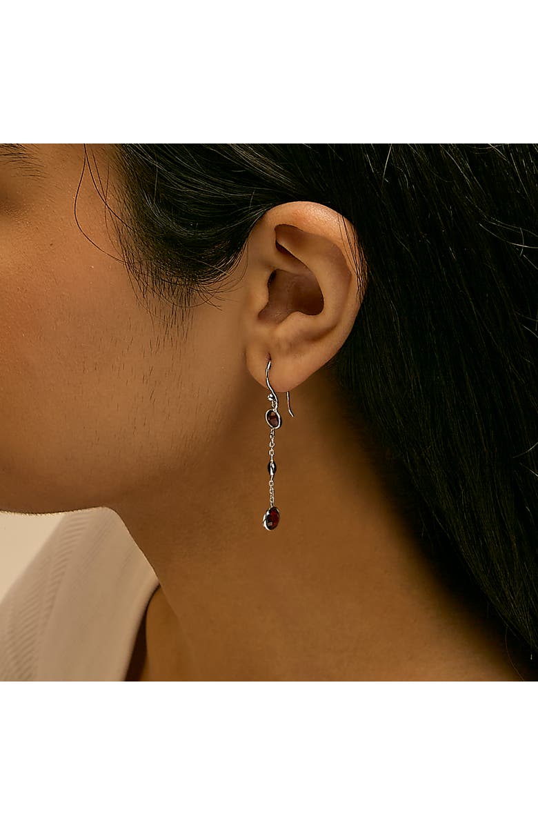 Haus of Brilliance .925 Sterling Silver Graduating Bezel Set Red Garnet Dangle Earring, Alternate, color, White