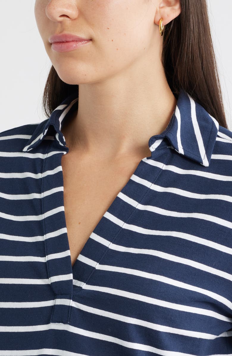 Caslon<sup>®</sup> Long Sleeve Knit Johnny Collar Top, Alternate, color, Navy- White Josephine Stripe