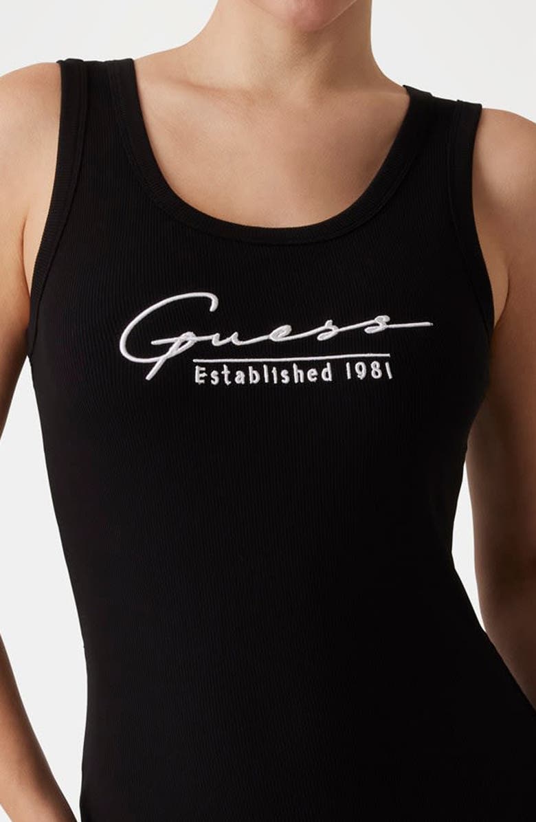GUESS Sunflower Logo Embroidered Rib Tank Minidress, Alternate, color, 