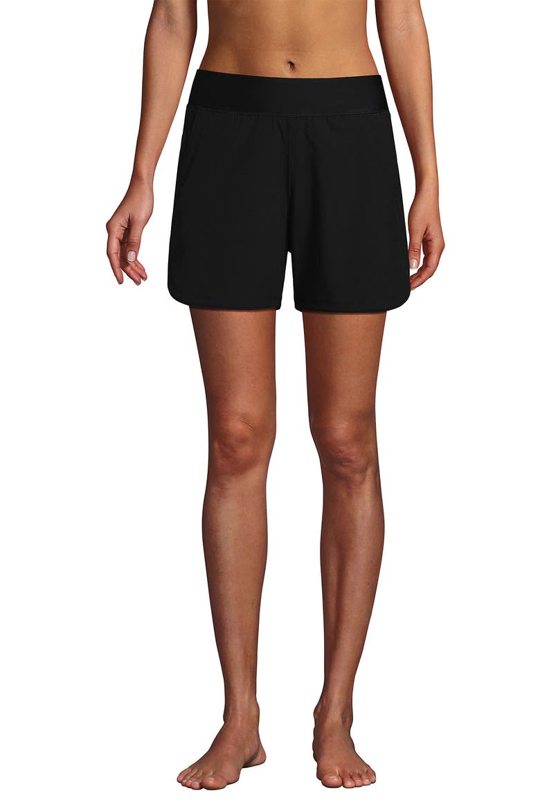 5" Quick Dry Elastic Waist Board Shorts Swim Cover-up Shorts with Panty, Alternate, color, Black