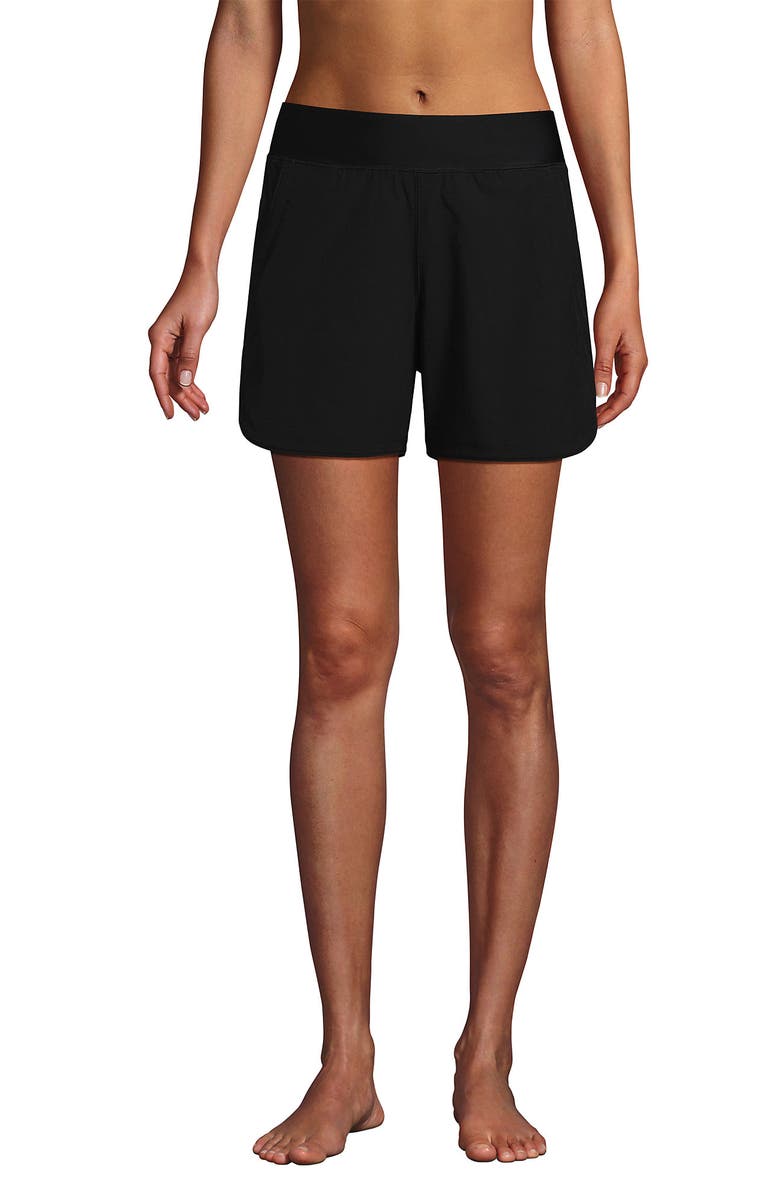 Lands' End 5" Quick Dry Elastic Waist Board Shorts Swim Cover-up Shorts with Panty, Alternate, color, Black
