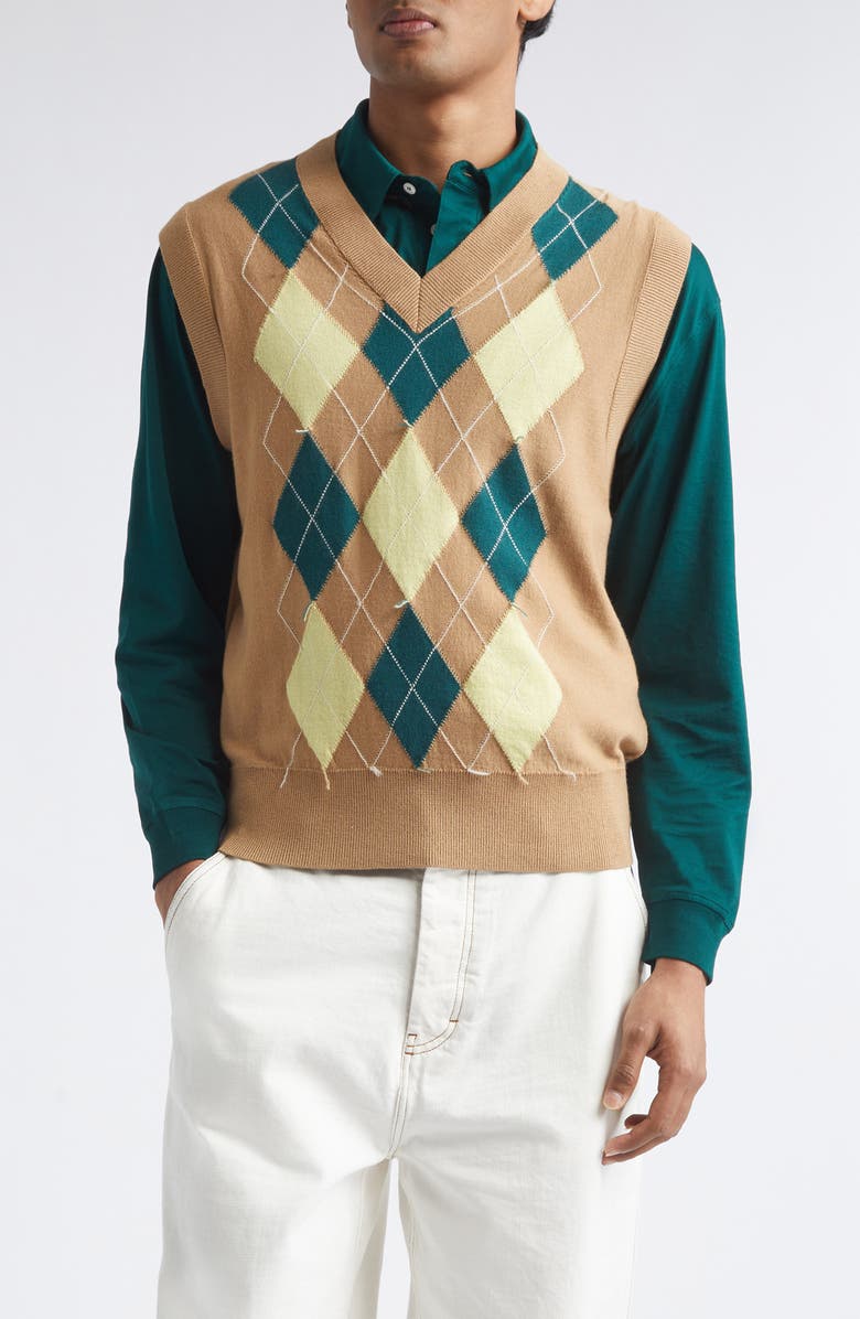 AMI PARIS Argyle Plaid Intarsia Knit Wool & Cotton Sweater Vest, Main, color,
