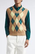 AMI PARIS Argyle Plaid Intarsia Knit Wool & Cotton Sweater Vest