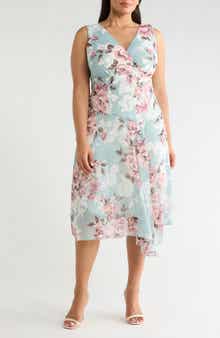 Connected Apparel Floral Asymmetric Hem Dress