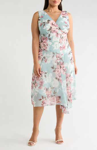 Connected Apparel Floral Asymmetric Hem Dress