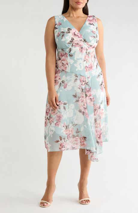 Connected Apparel Floral Asymmetric Hem Dress