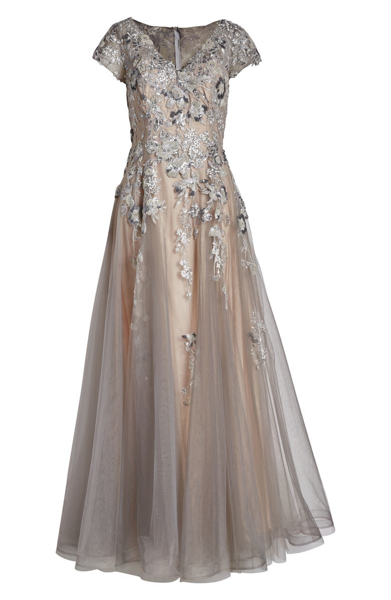 La Femme Beaded Lace Tulle A-Line Gown, Alternate, color, 