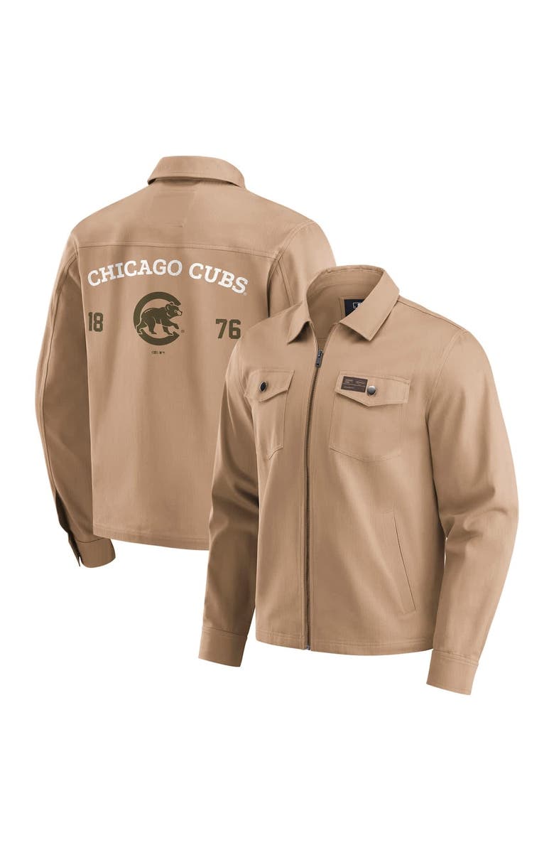 Darius Rucker Collection by Fanatics Men
s Darius Rucker Collection by Fanatics Tan Chicago Cubs Distressed Washed Full-Zip Jacket, Main, color, Tan