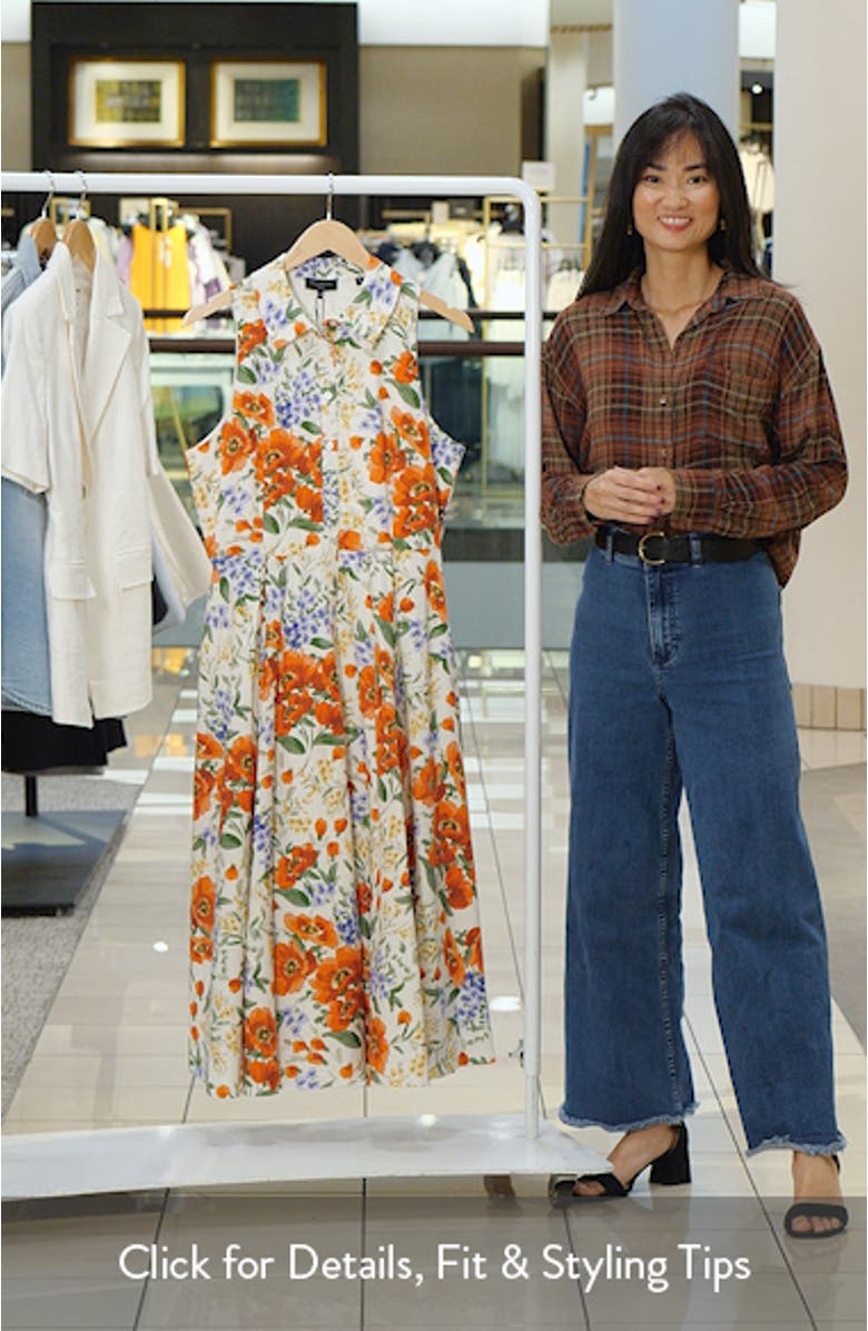Noemi Floral Pleated Sleeveless Cotton Midi Shirtdress, sales video thumbnail