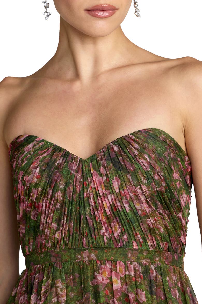 Strapless Floral Print Tiered Ruffle Ball Gown, Alternate, color, Green Multi