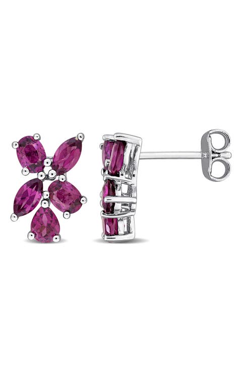 Rhodolite Garnet Cluster Stud Earrings