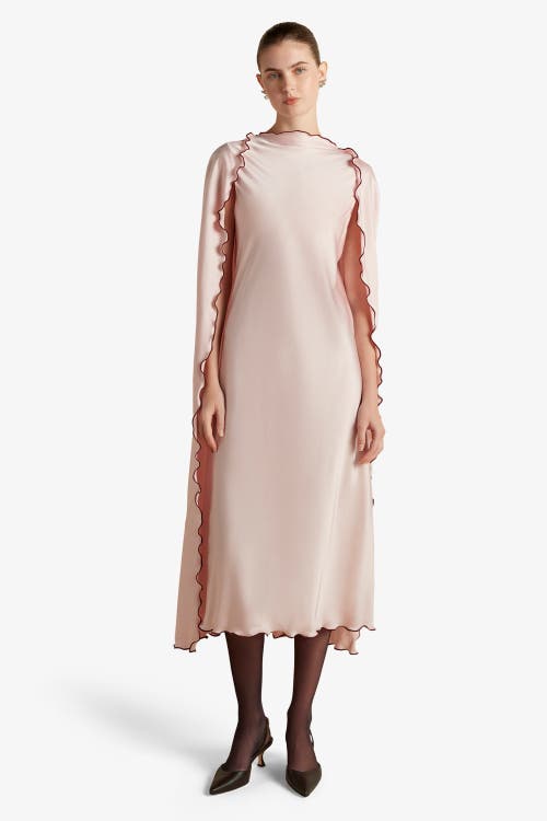 Marina Moscone Cady Cape Dress With Scalloped Edge In Pink