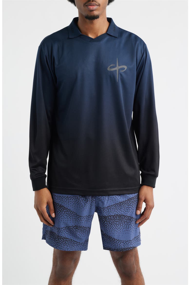 Trust Perforated Long Sleeve Jersey Polo, Main, color, BLUE