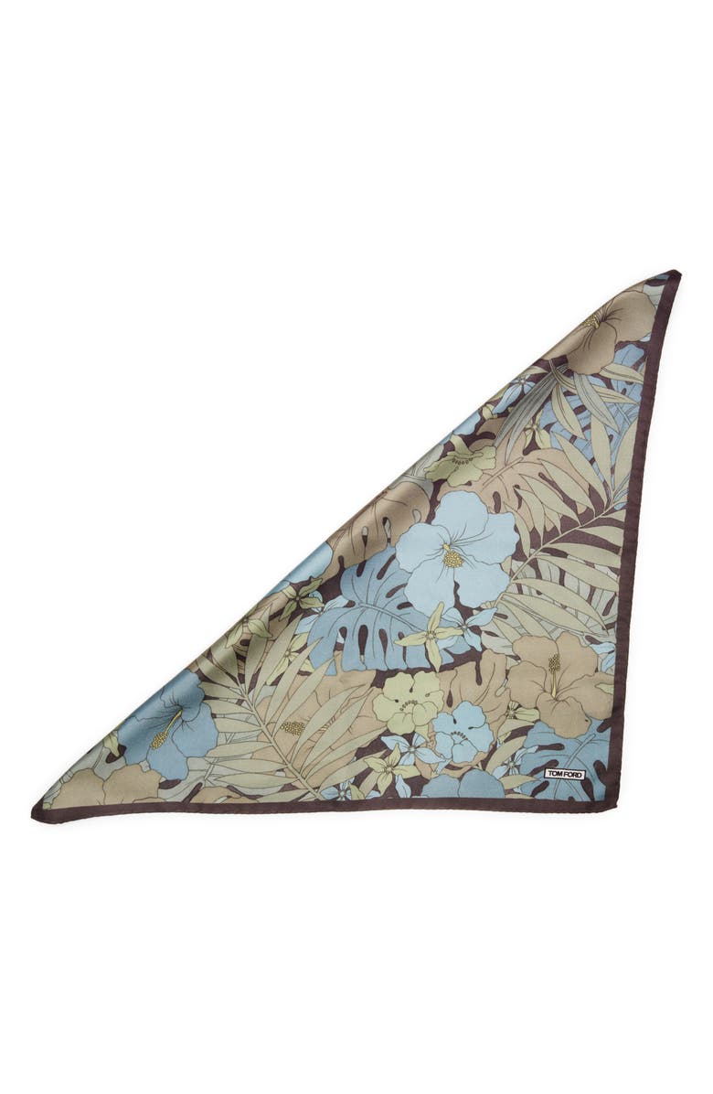 TOM FORD Hibiscus Print Silk Pocket Square, Main, color, 