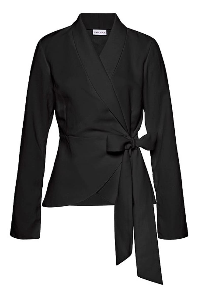 Women's Lapel Wrap Blouse, Alternate, color, Black