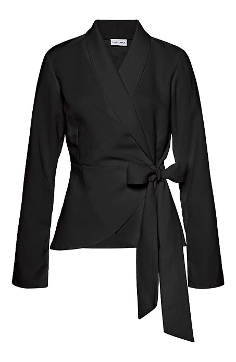 LASCANA Women's Lapel Wrap Blouse, Alternate, color, Black