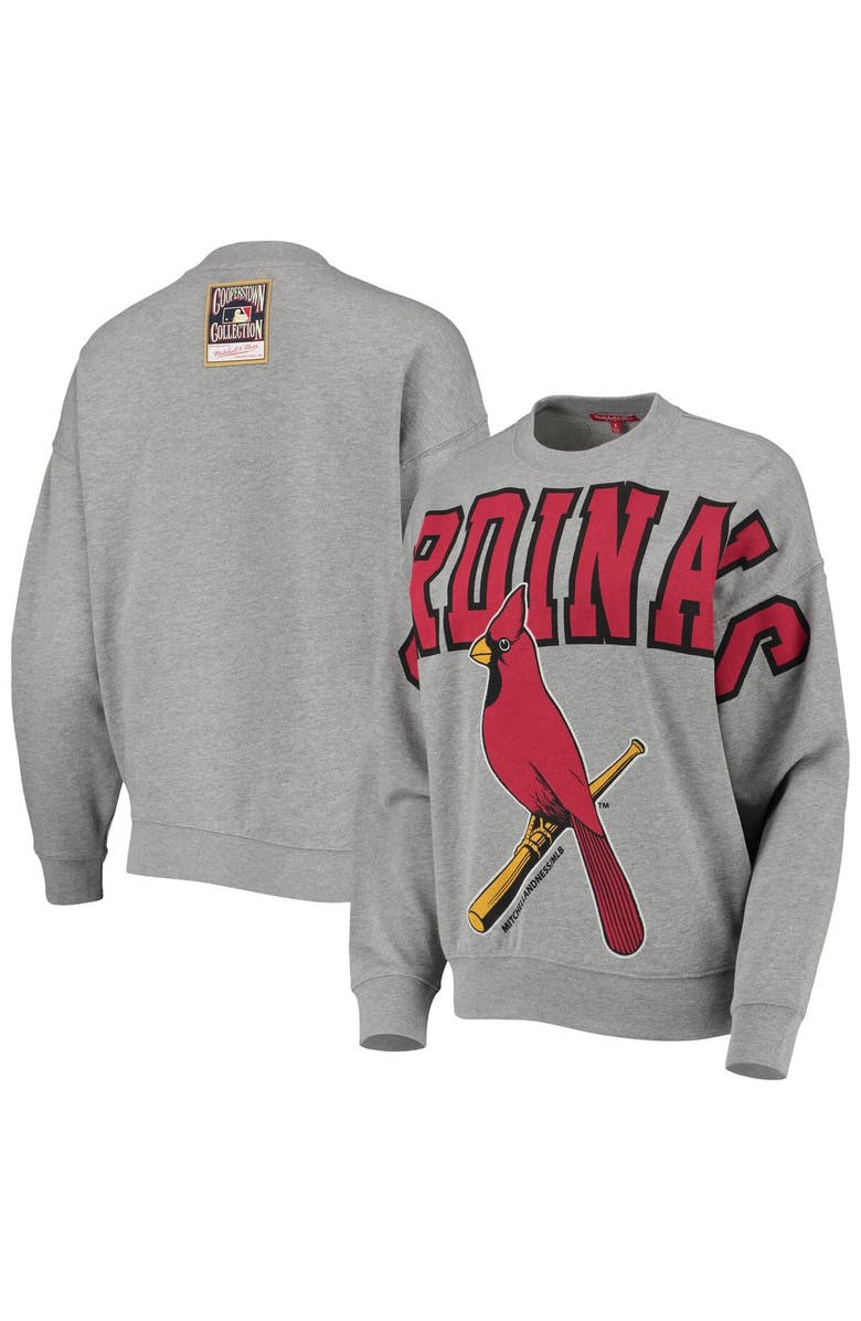 Mitchell & Ness Women's Mitchell & Ness Heathered Gray St. Louis Cardinals Cooperstown Collection Logo Lightweight Pullover Sweatshirt, Main, color, 