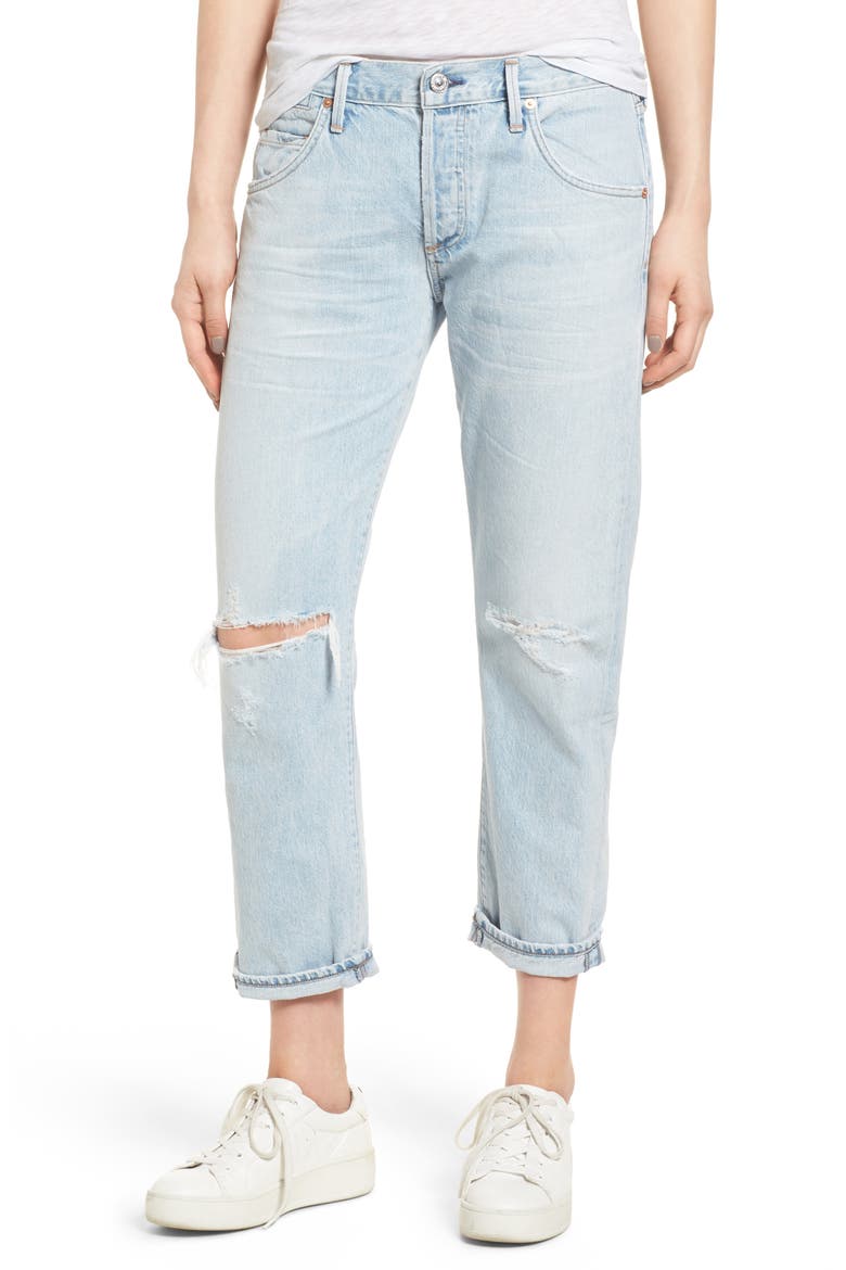 Emerson Slim Boyfriend Jeans, Main, color, DISTRESSED ROCK ON ROSES