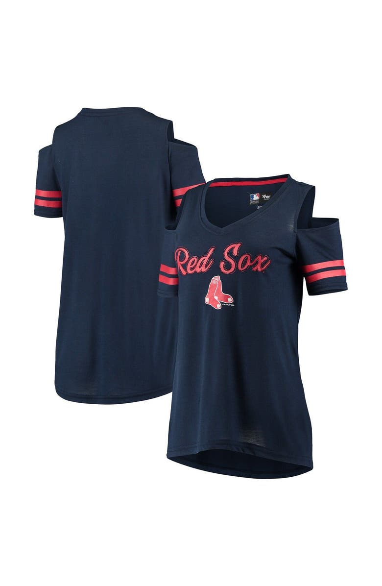 G-III 4HER BY CARL BANKS Women's G-III 4Her by Carl Banks Navy Boston Red Sox Extra Inning Cold Shoulder T-Shirt, Main, color, 