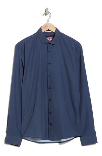 Soul Of London Geometric Stretch Button-up Shirt In Blue
