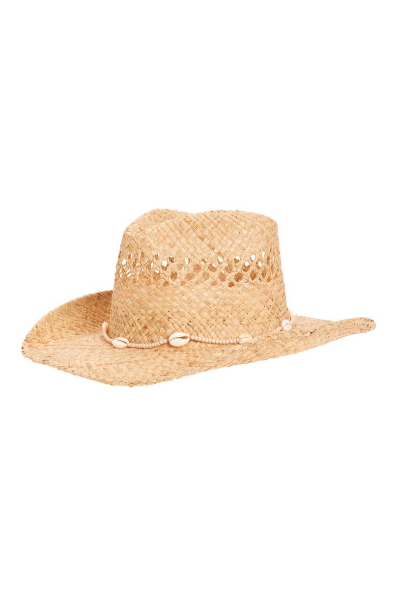 Seashells Open Weave Cowboy Hat, Main, color, NATURAL