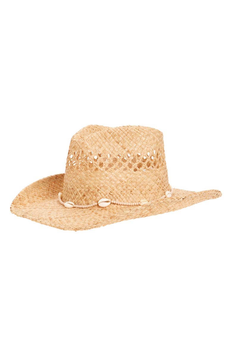 Lack of Color Seashells Open Weave Cowboy Hat, Main, color, Natural