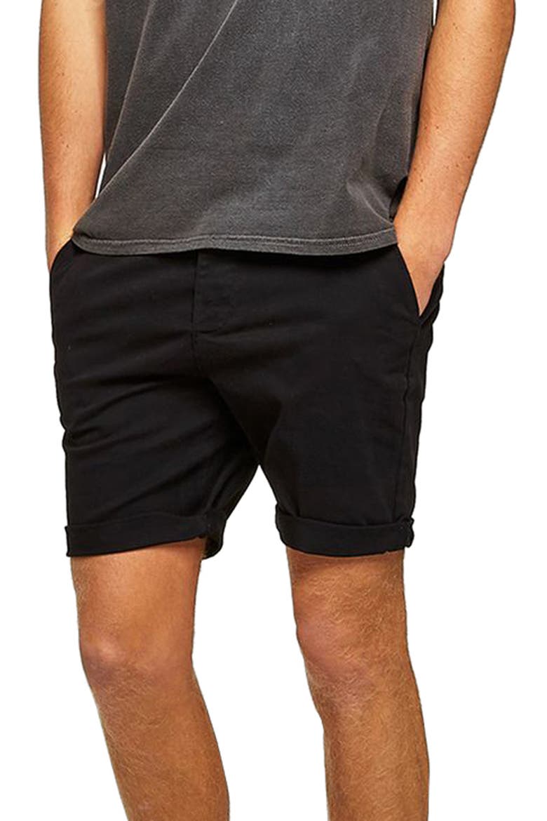 Skinny Fit Chino Shorts, Main, color, BLACK