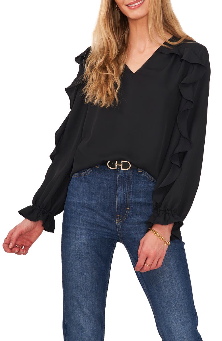 Vince Camuto Ruffle Sleeve V-Neck Blouse, Main, color,