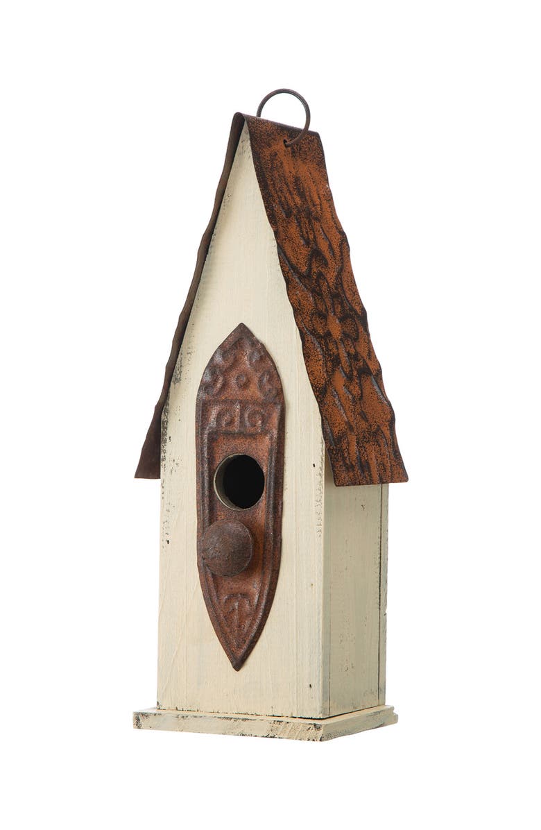 Glitzhome 13.25"H Retro Wooden Distressed Garden Birdhouse, Main, color, White