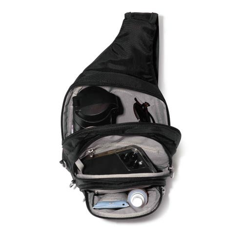 Baggallini Securtex Anti-theft Multi Zip Sling In Black
