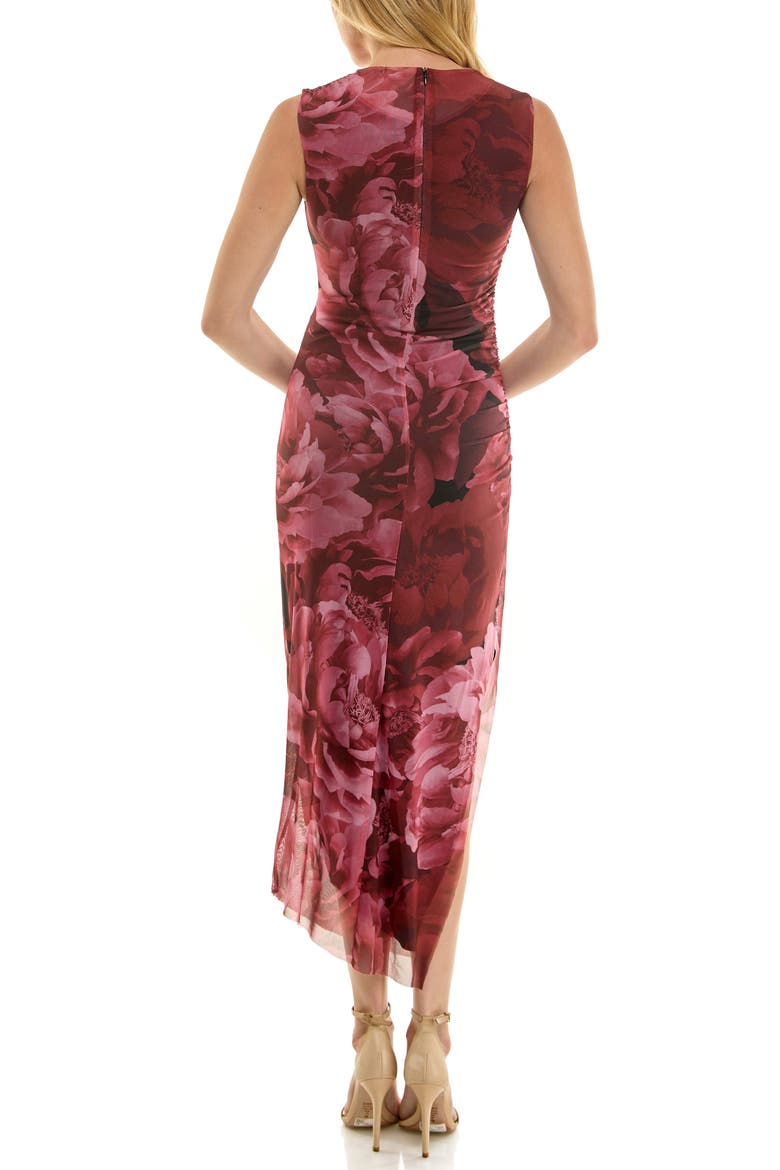 Floral Shirred Mesh Dress, Alternate, color, WINE/ PINK
