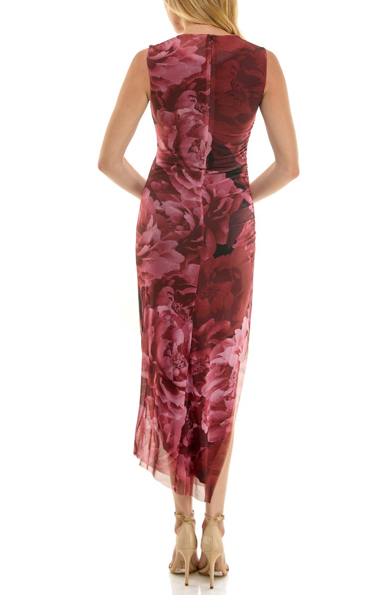 Socialite Floral Shirred Mesh Dress, Alternate, color, Wine/ Pink