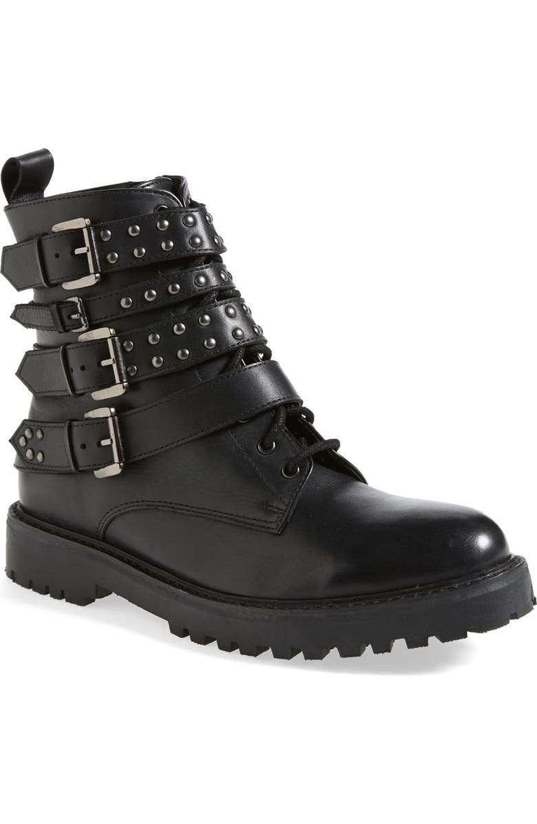 Topshop 'Apply' Lace-Up Biker Boot, Main, color,