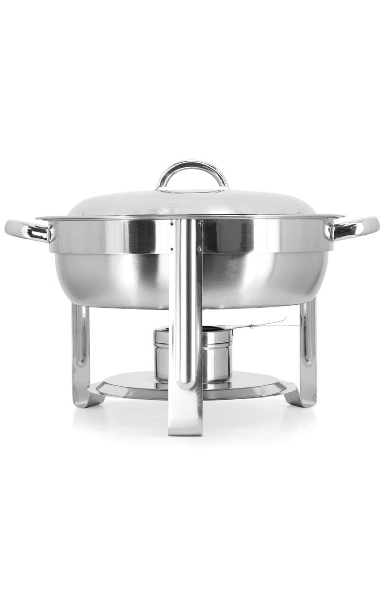 Megachef 5.3 Quart Round Stainless Steel Professional Chafing Dish/Food Warmer/Buffet Server Serving Trays, Alternate, color, Silver