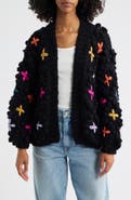 Roffe Accessories Embroidered Chunky Open Front Cardigan