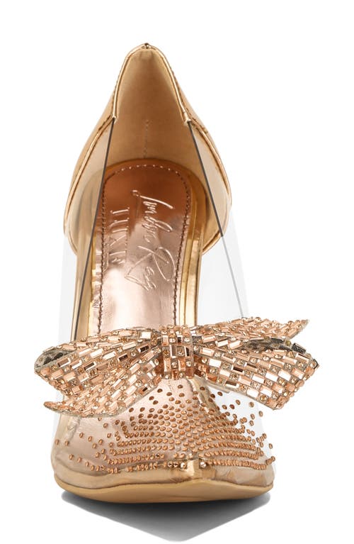 London Rag Erika Crystal Embellished Bow Clear & Metallic Pump In Gold
